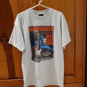 Vintage 2003 Harley-Davidson 100th Anniversary Open Road Tour Tee Gray